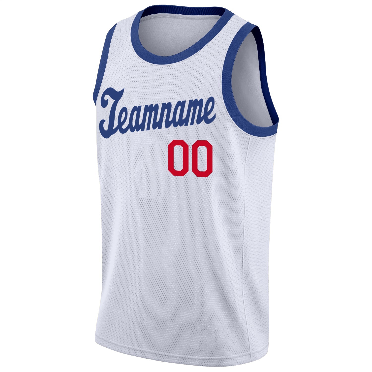 Custom White Royal-Red Round Neck Rib-Knit Basketball Jersey view 6