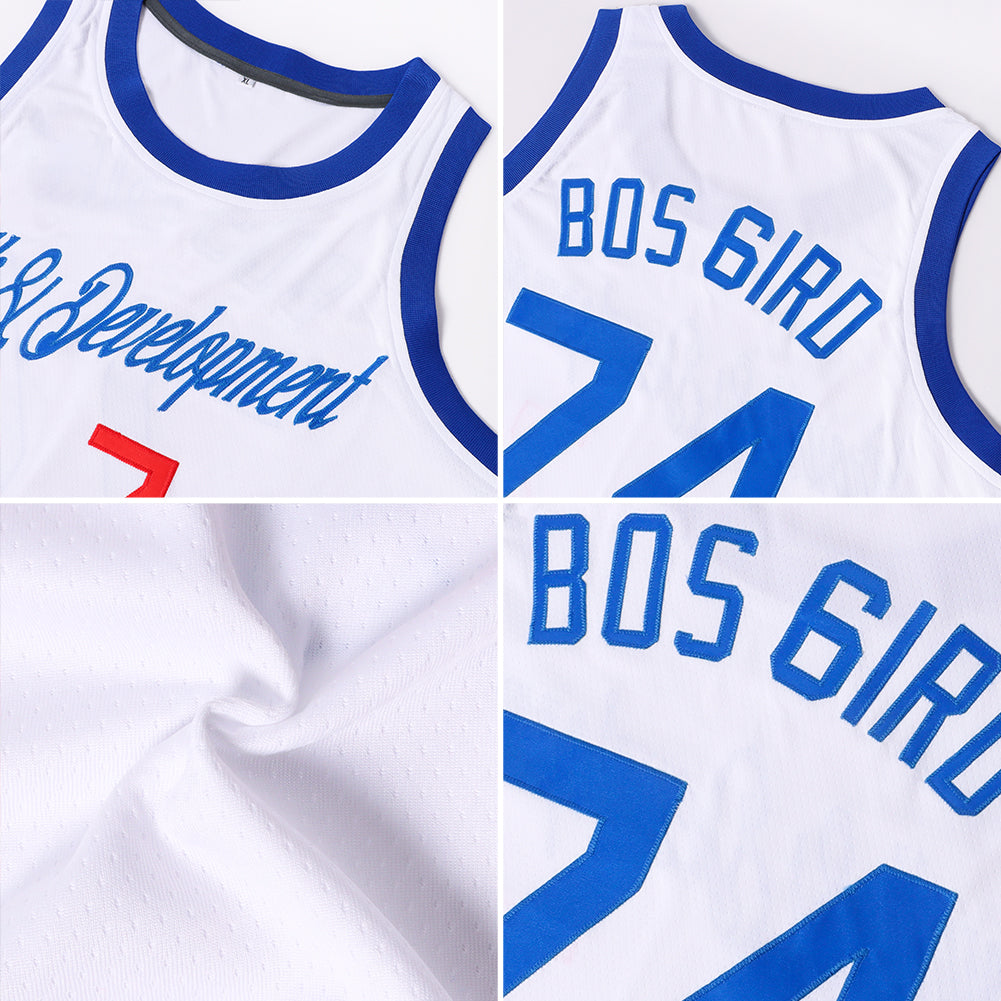 Custom White Royal-Red Round Neck Rib-Knit Basketball Jersey view 5