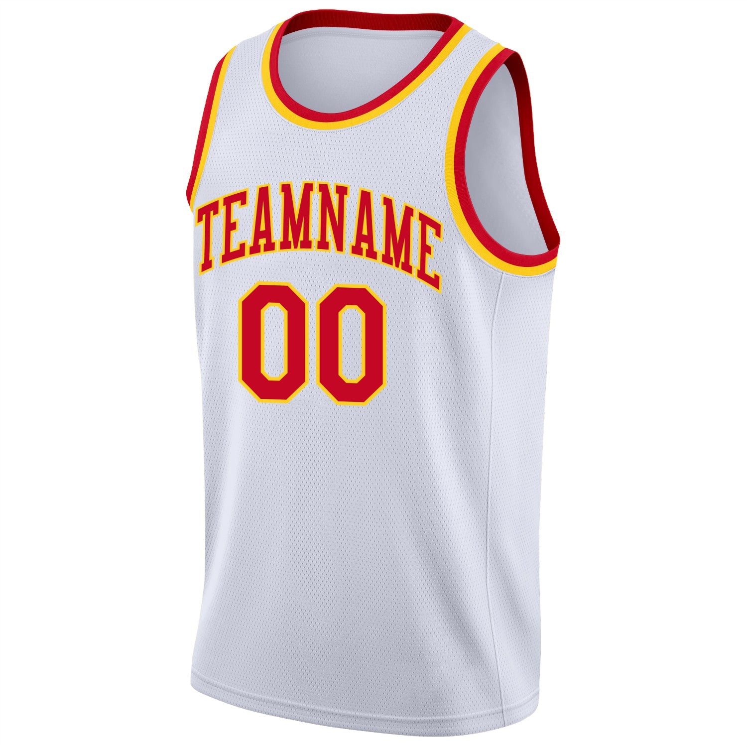 Custom White Red-Gold Round Neck Rib-Knit Basketball Jersey view 5