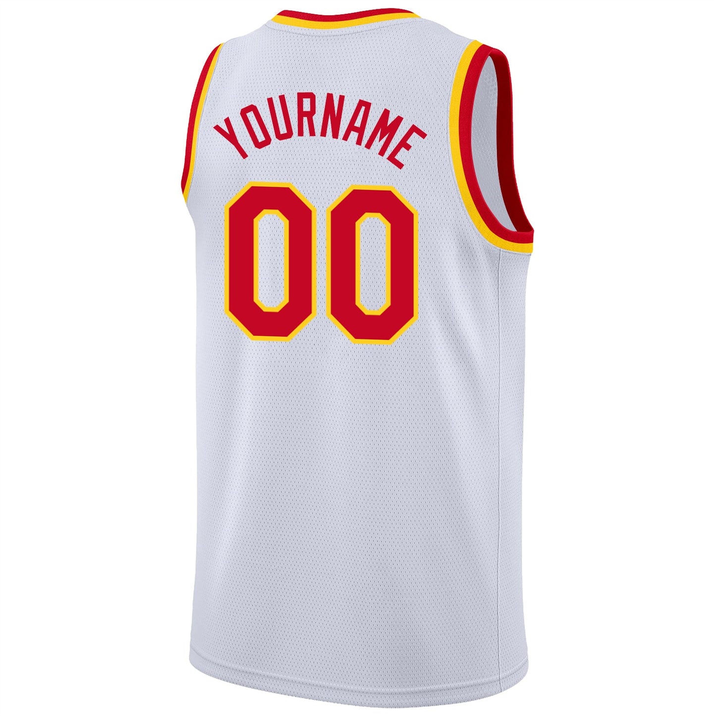 Custom White Red-Gold Round Neck Rib-Knit Basketball Jersey view 6
