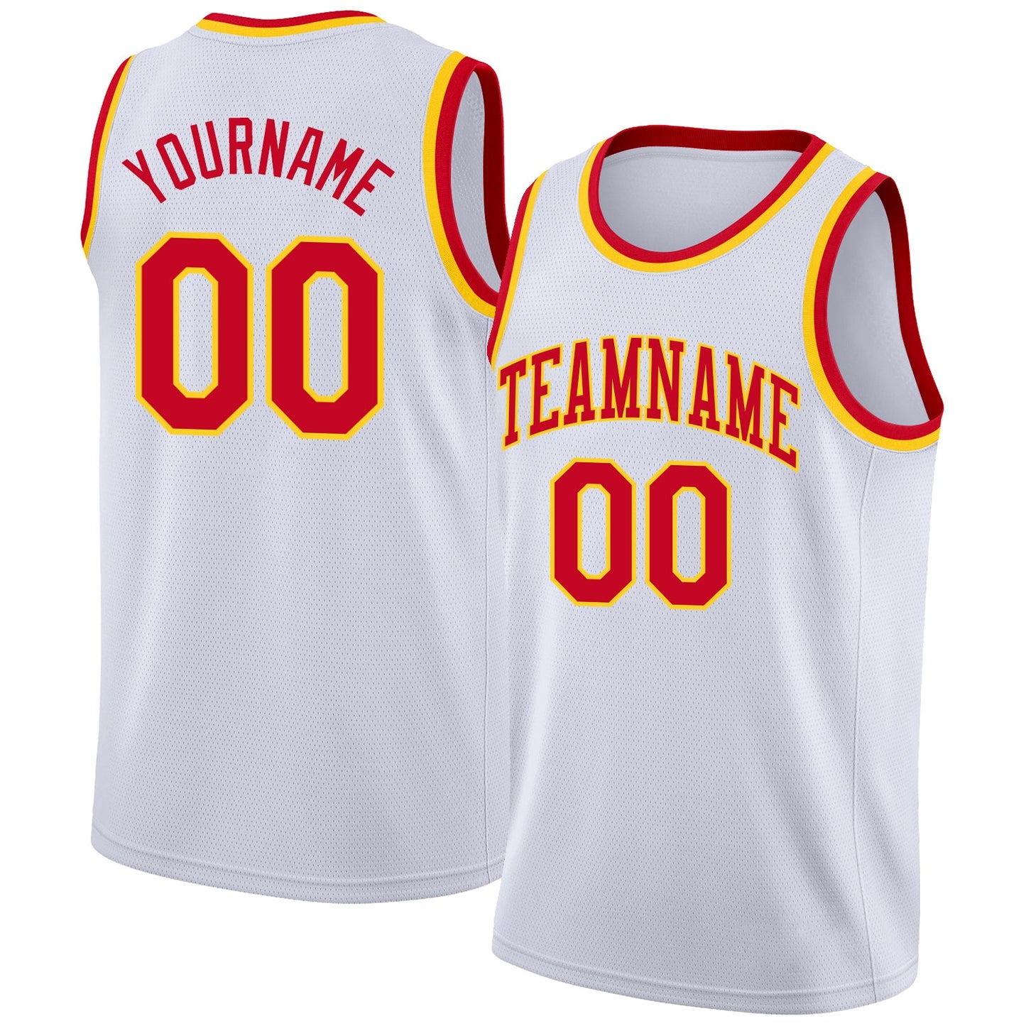 Custom White Red-Gold Round Neck Rib-Knit Basketball Jersey - Main View
