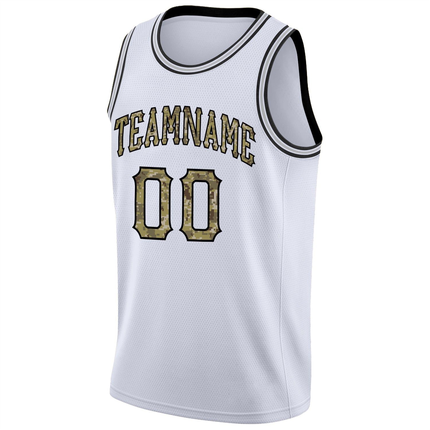 Custom White Camo-Black Round Neck Rib-Knit Basketball Jersey view 5