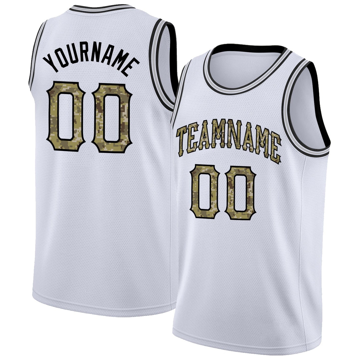 Custom White Camo-Black Round Neck Rib-Knit Basketball Jersey - Main View