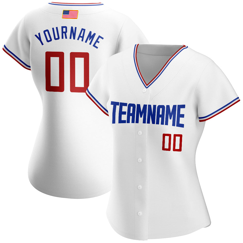 Custom White Red-Royal Authentic American Flag Fashion Baseball Jersey view 2