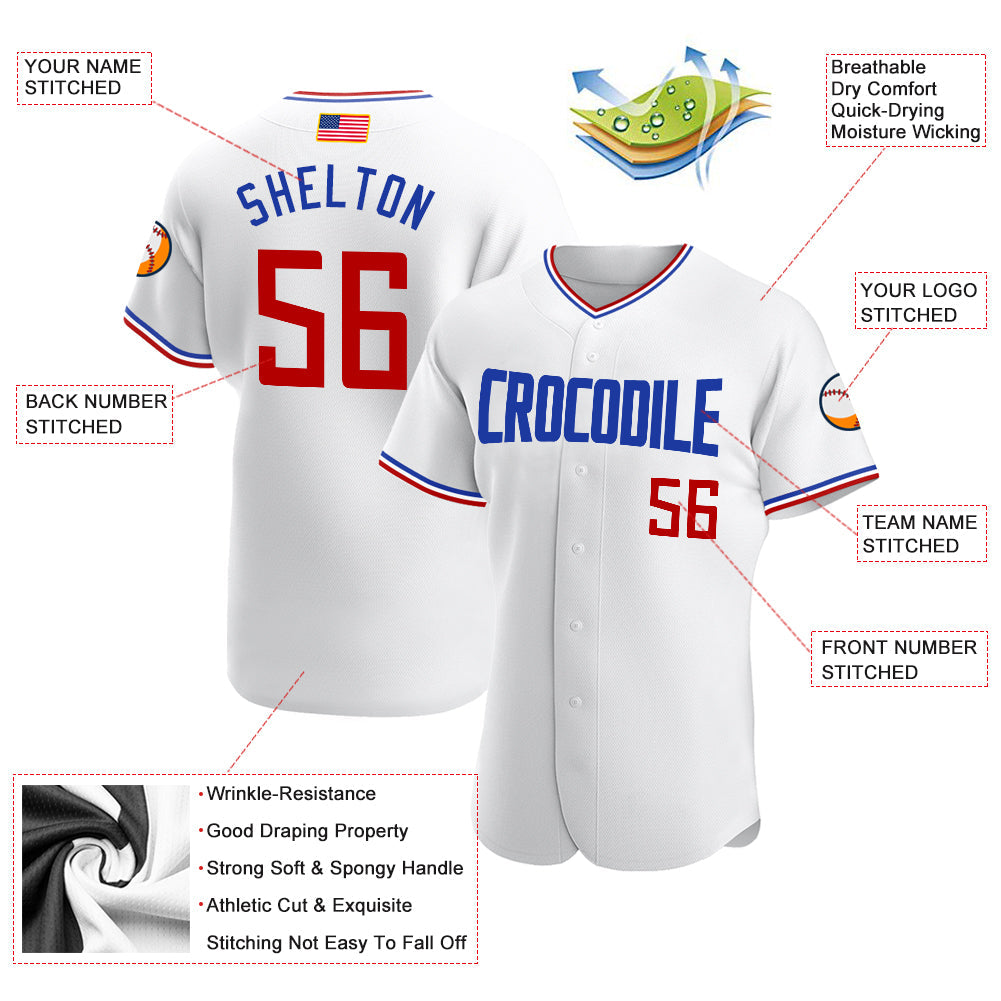 Custom White Red-Royal Authentic American Flag Fashion Baseball Jersey view 3