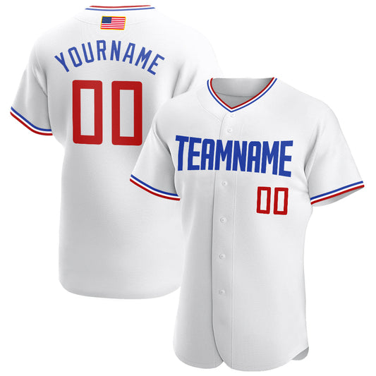 Custom White Red-Royal Authentic American Flag Fashion Baseball Jersey - Main View