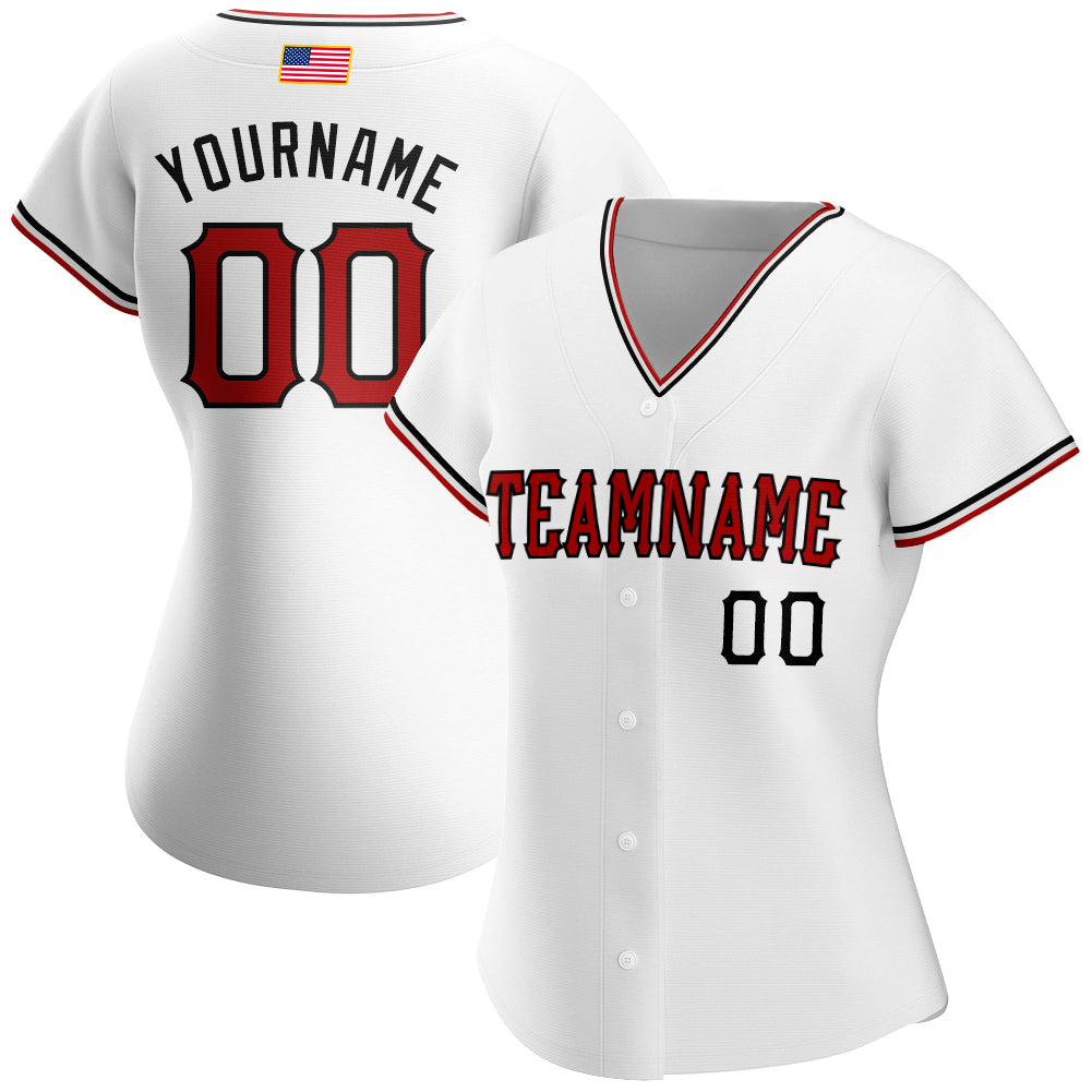 Custom White Red-Black Authentic American Flag Fashion Baseball Jersey view 2