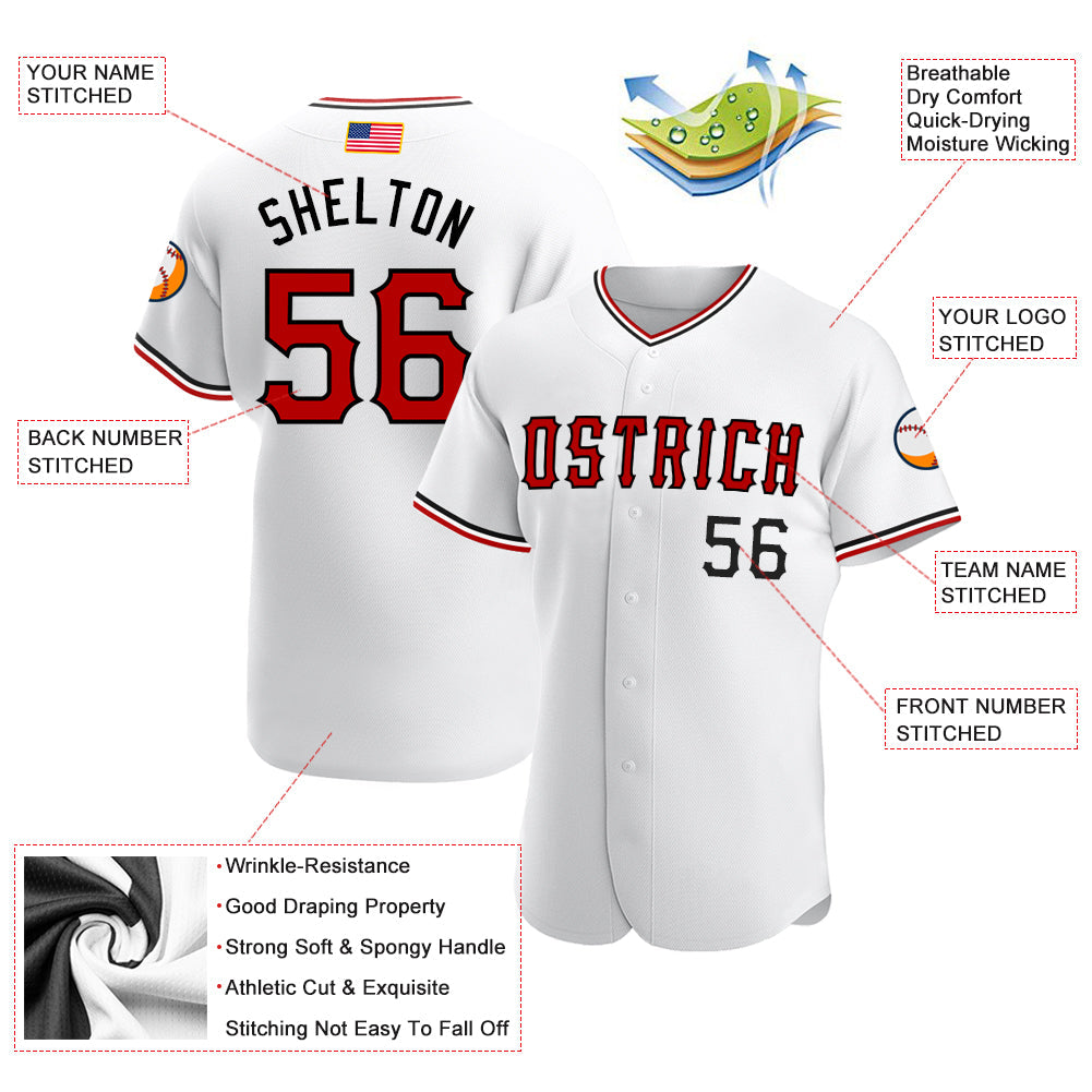 Custom White Red-Black Authentic American Flag Fashion Baseball Jersey view 3