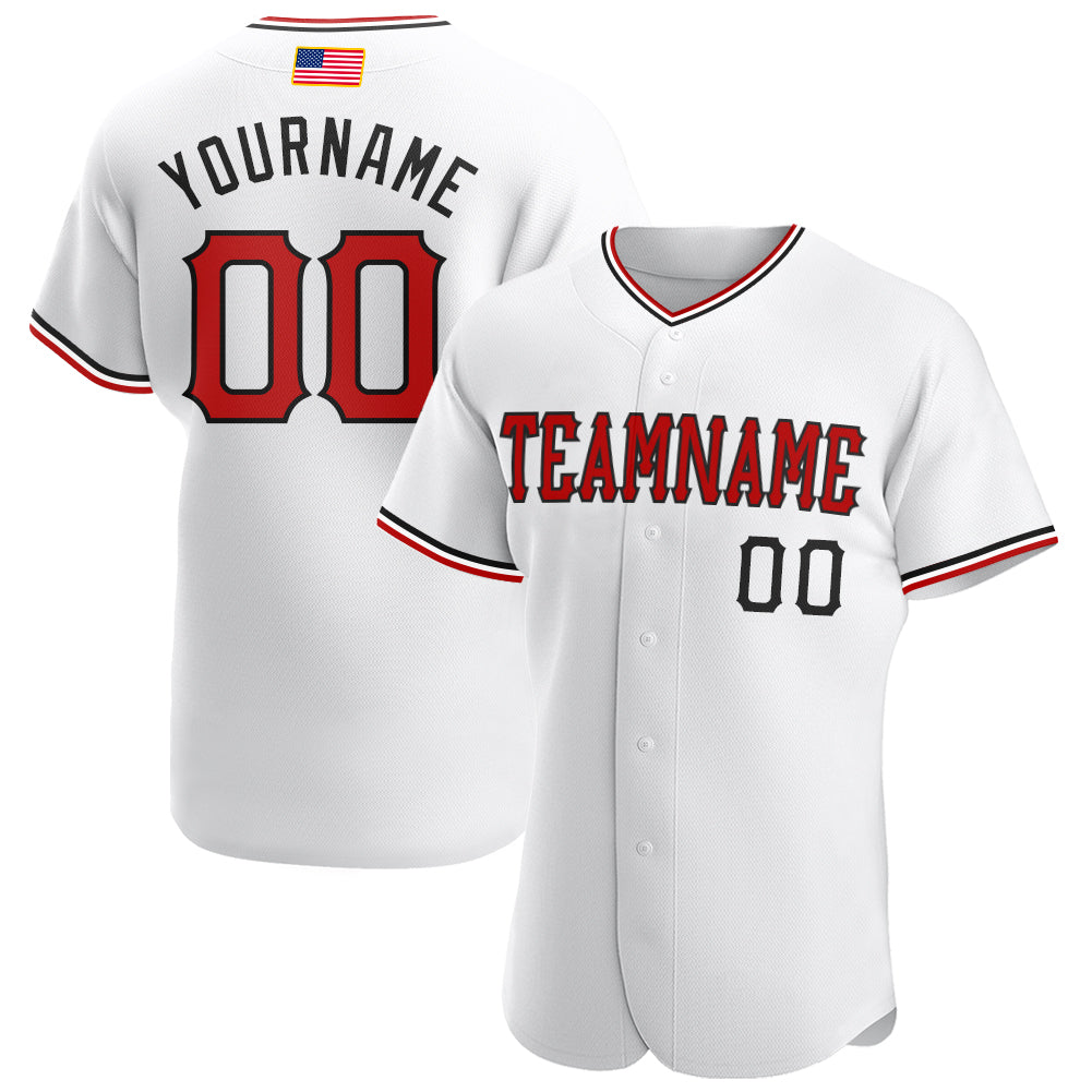 Custom White Red-Black Authentic American Flag Fashion Baseball Jersey - Main View