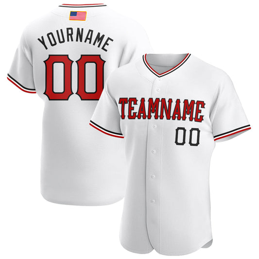 Custom White Red-Black Authentic American Flag Fashion Baseball Jersey - Main View