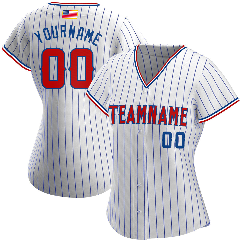 Custom White Royal Pinstripe Red-Royal Authentic American Flag Fashion Baseball Jersey view 2