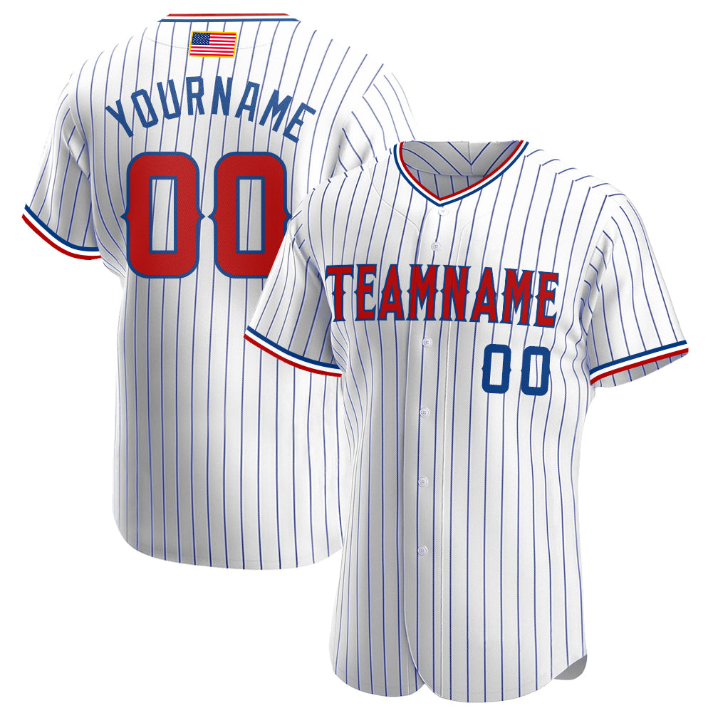 Custom White Royal Pinstripe Red-Royal Authentic American Flag Fashion Baseball Jersey - Main View