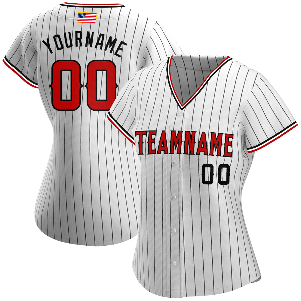 Custom White Black Pinstripe Red-Black Authentic American Flag Fashion Baseball Jersey view 2