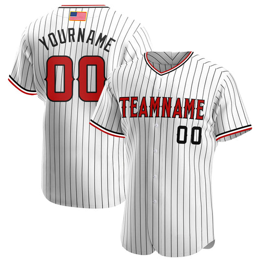 Custom White Black Pinstripe Red-Black Authentic American Flag Fashion Baseball Jersey - Main View
