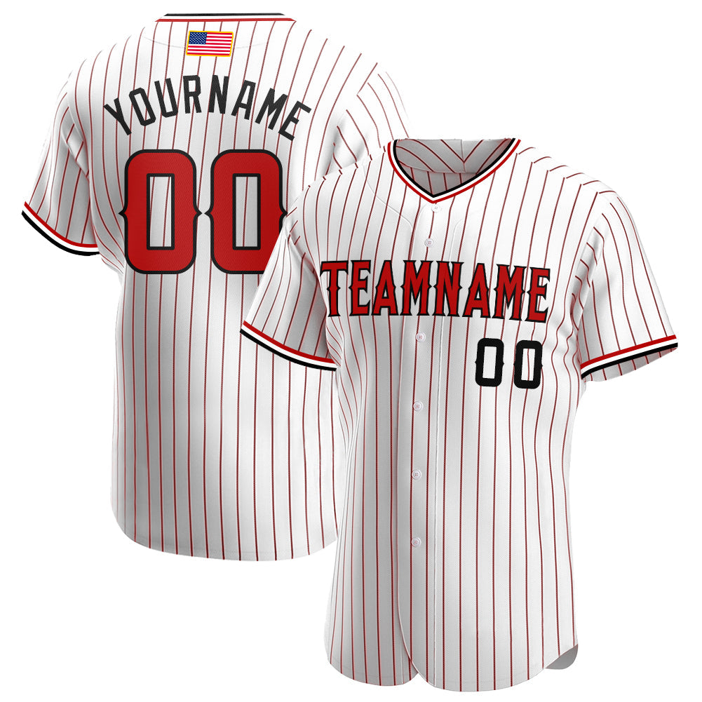 Custom White Red Pinstripe Red-Black Authentic American Flag Fashion Baseball Jersey - Main View