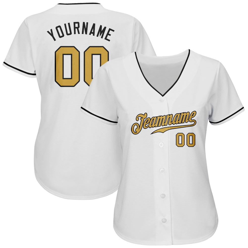 Custom White Old Gold-Black Authentic Baseball Jersey view 3