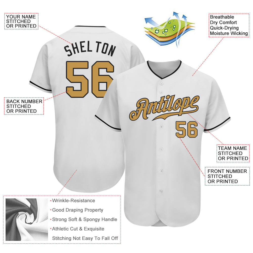Custom White Old Gold-Black Authentic Baseball Jersey view 4