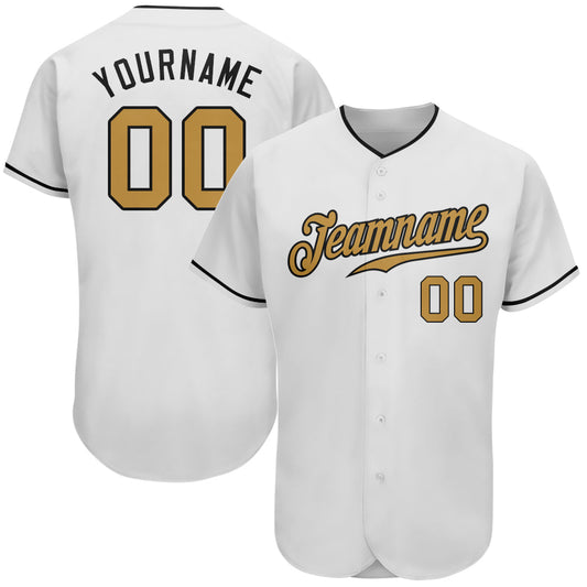 Custom White Old Gold-Black Authentic Baseball Jersey - Main View