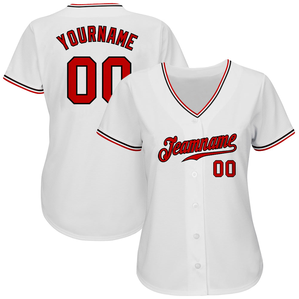 Custom White Red-Black Authentic Baseball Jersey view 2