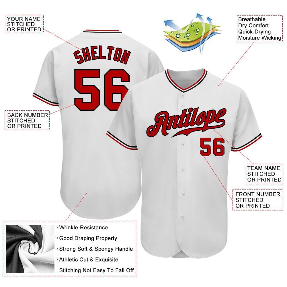 Custom White Red-Black Authentic Baseball Jersey view 3