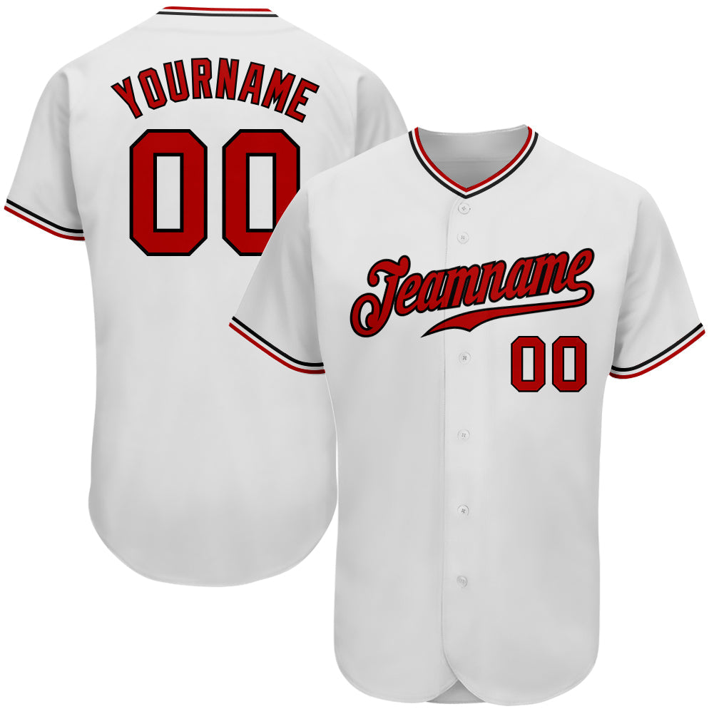 Custom White Red-Black Authentic Baseball Jersey - Main View
