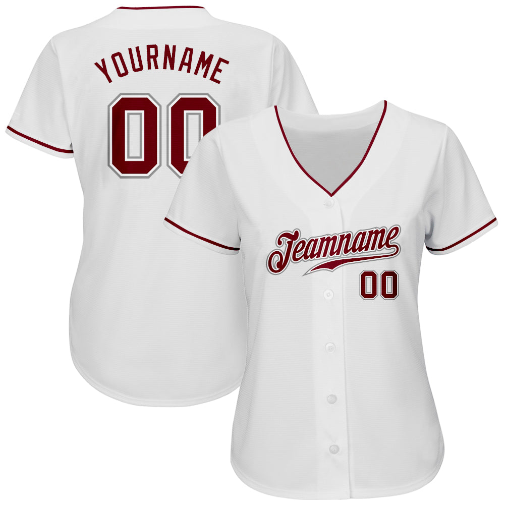 Custom White Crimson-Gray Authentic Baseball Jersey view 2