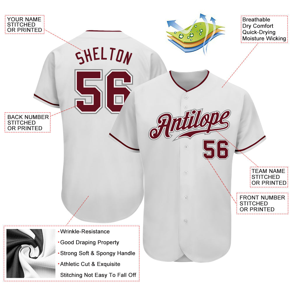 Custom White Crimson-Gray Authentic Baseball Jersey view 3