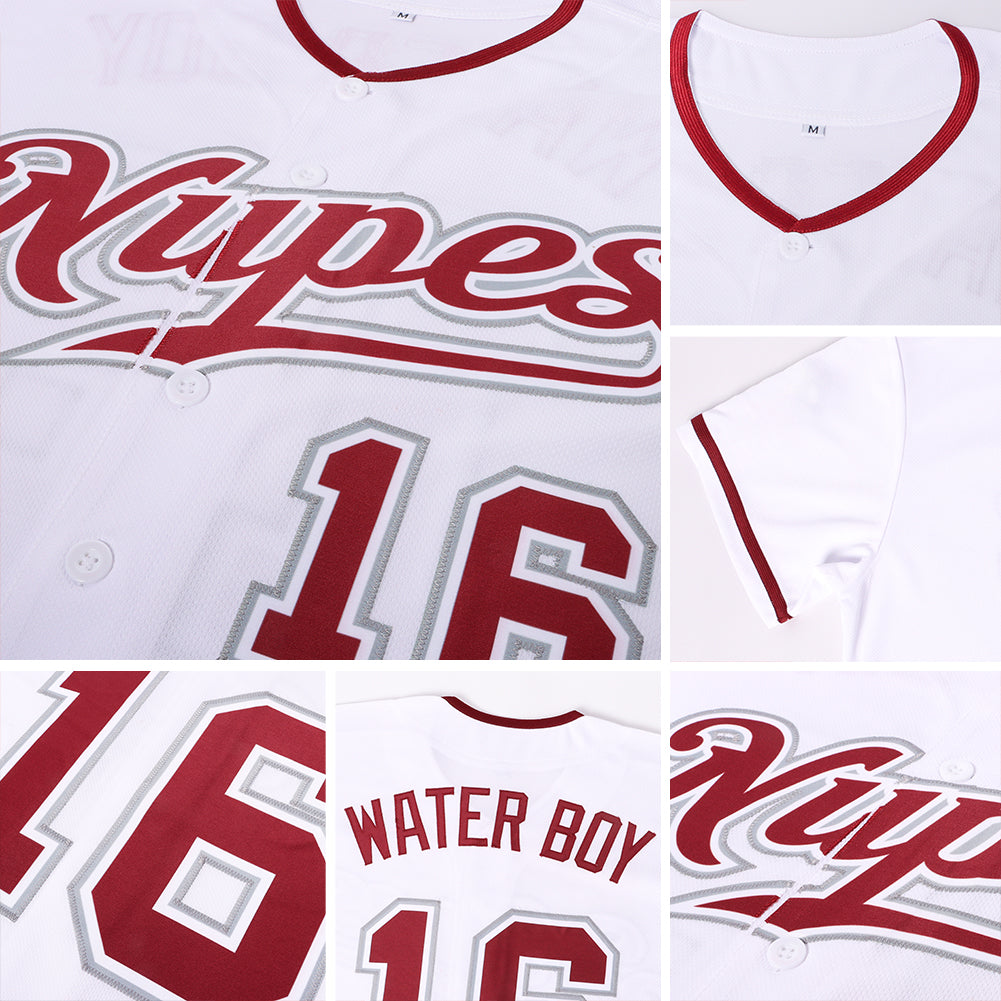 Custom White Crimson-Gray Authentic Baseball Jersey view 6