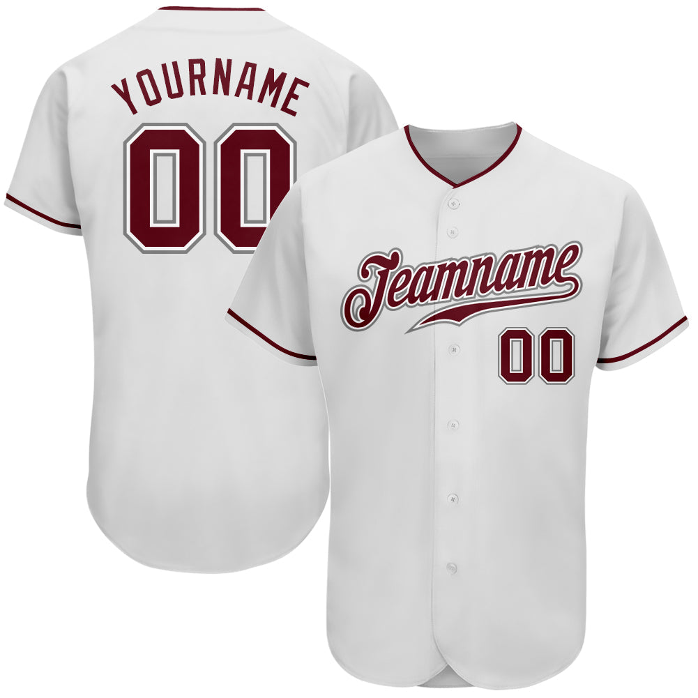 Custom White Crimson-Gray Authentic Baseball Jersey - Main View
