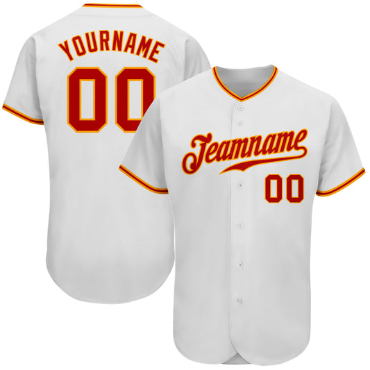 Custom White Red-Gold Authentic Baseball Jersey - Main View