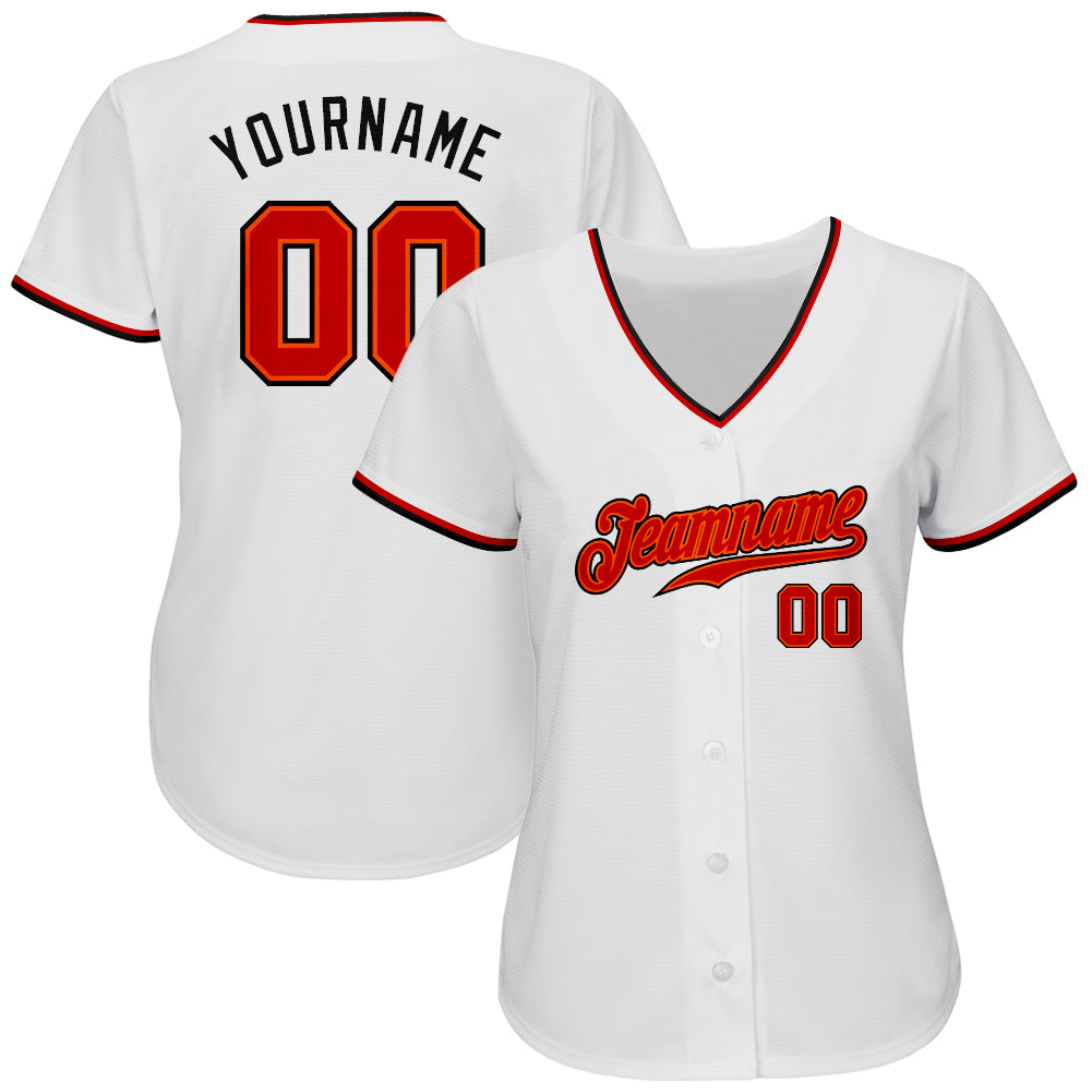 Custom White Red-Black Authentic Baseball Jersey view 2