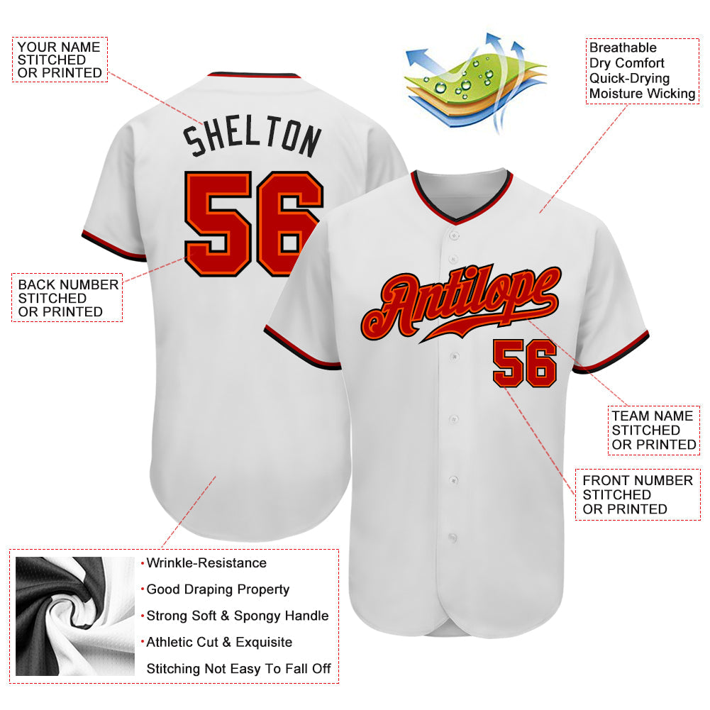 Custom White Red-Black Authentic Baseball Jersey view 3