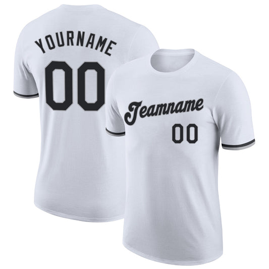 Custom White Black-Gray Performance T-Shirt - Main View