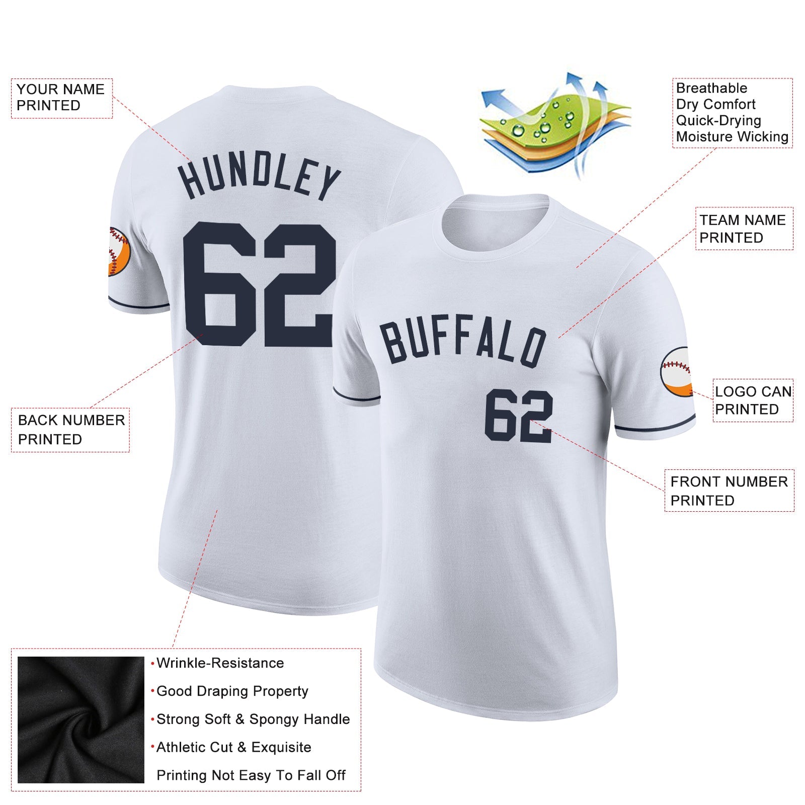 Custom White Navy Performance T-Shirt view 2