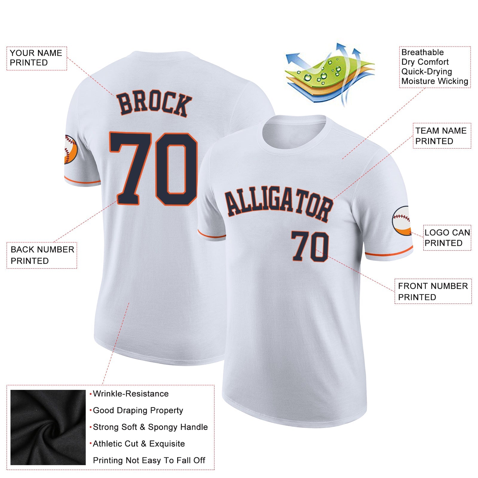 Custom White Navy-Orange Performance T-Shirt view 2