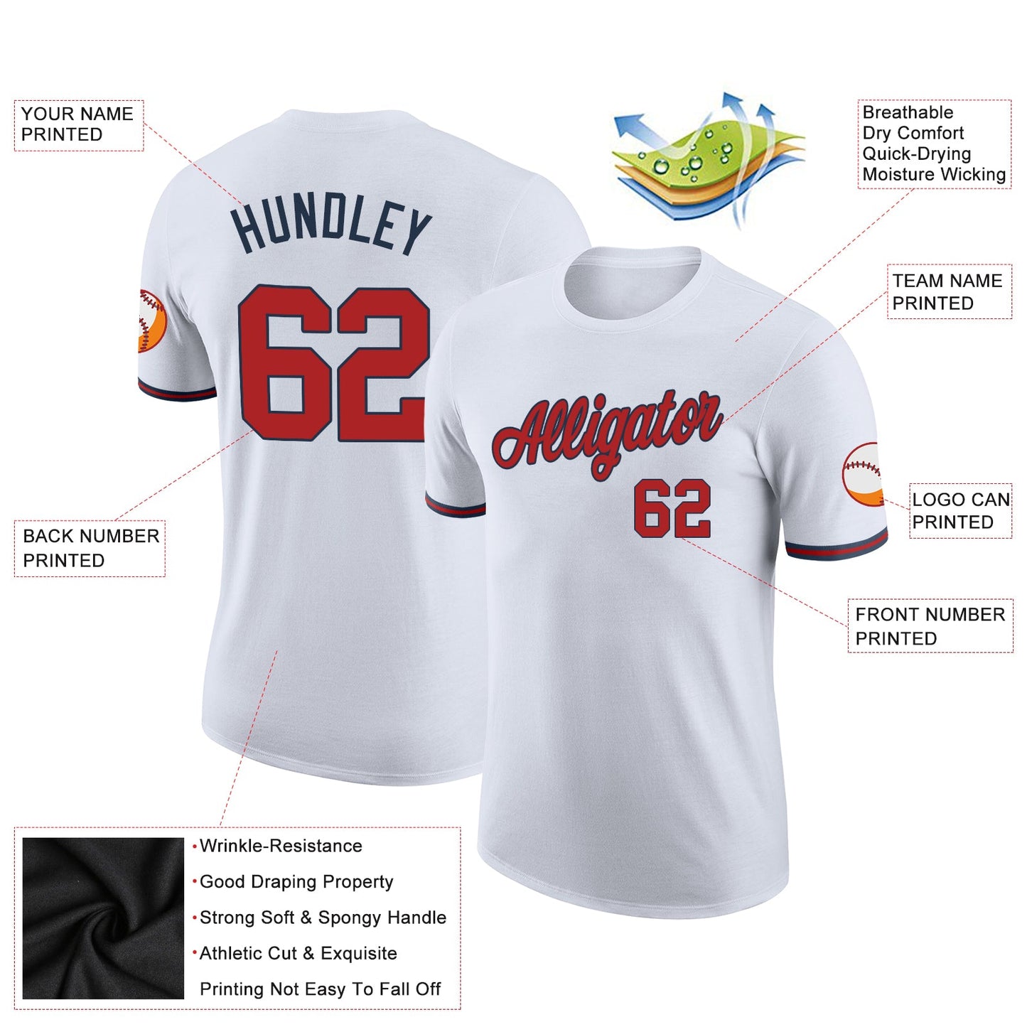 Custom White Red-Navy Performance T-Shirt view 2