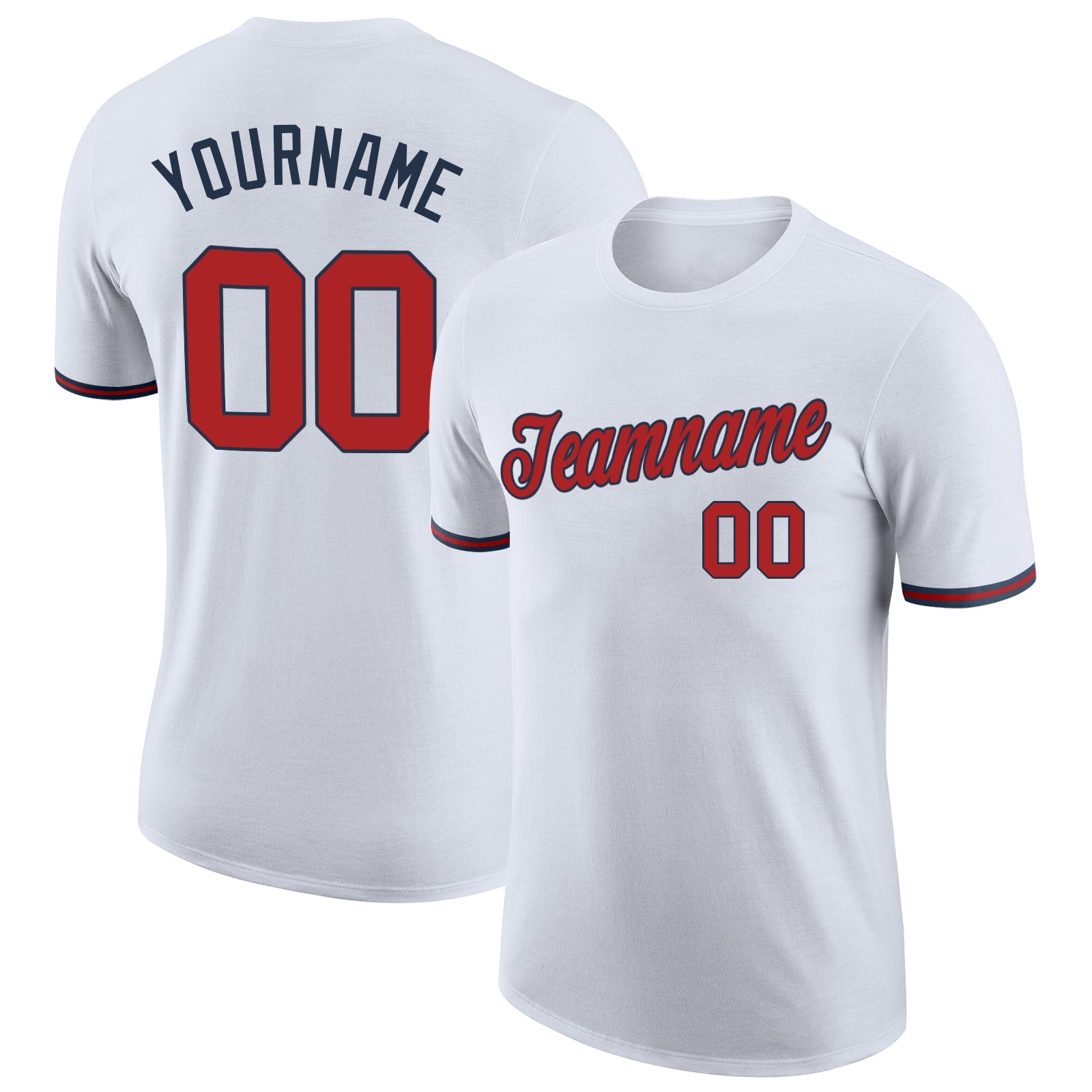 Custom White Red-Navy Performance T-Shirt - Main View