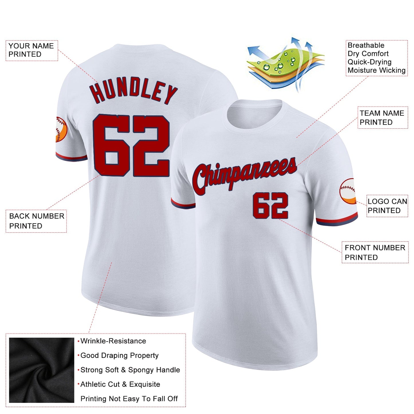 Custom White Red-Navy Performance T-Shirt view 2