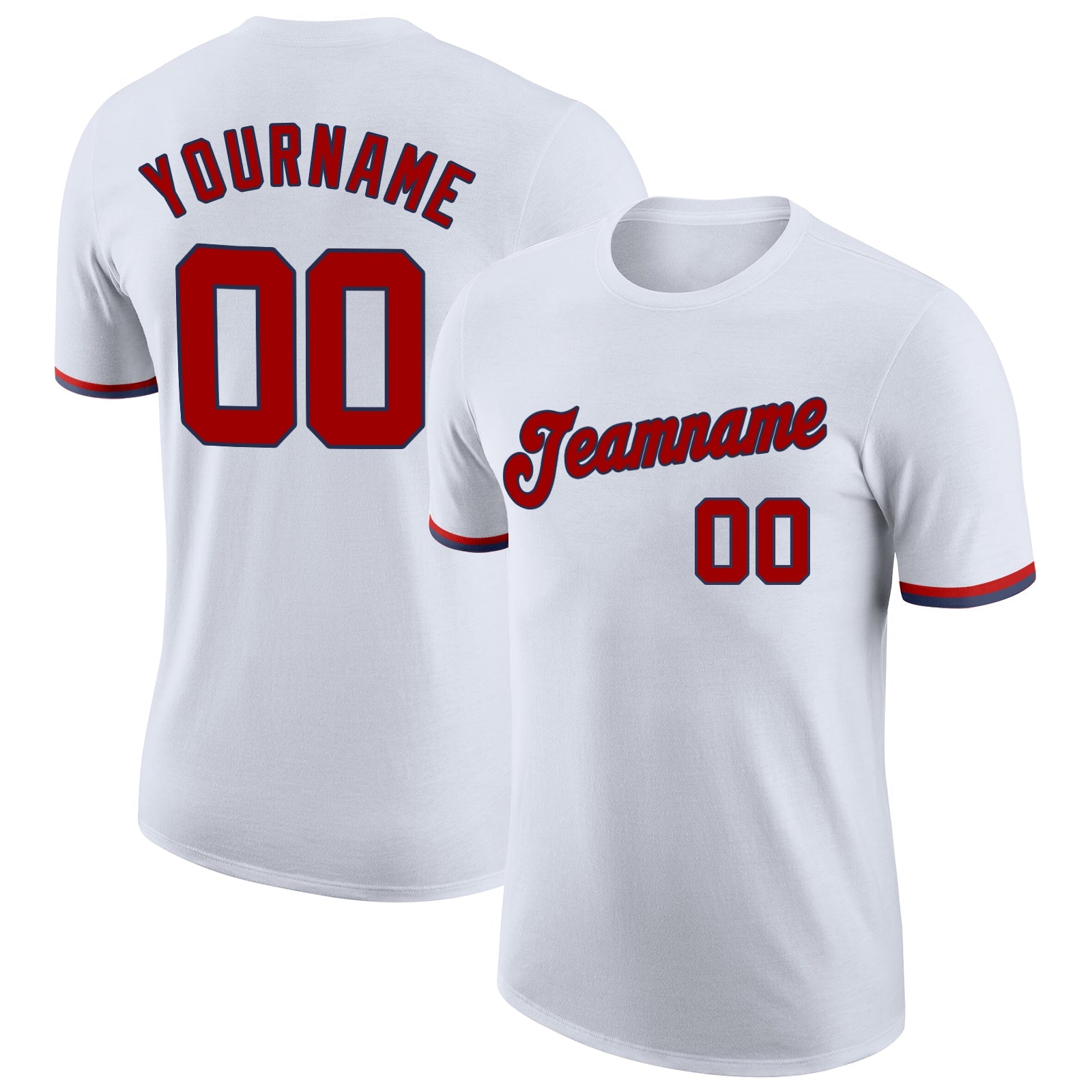 Custom White Red-Navy Performance T-Shirt - Main View