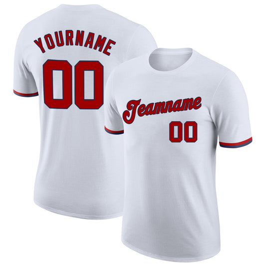 Custom White Red-Navy Performance T-Shirt - Main View