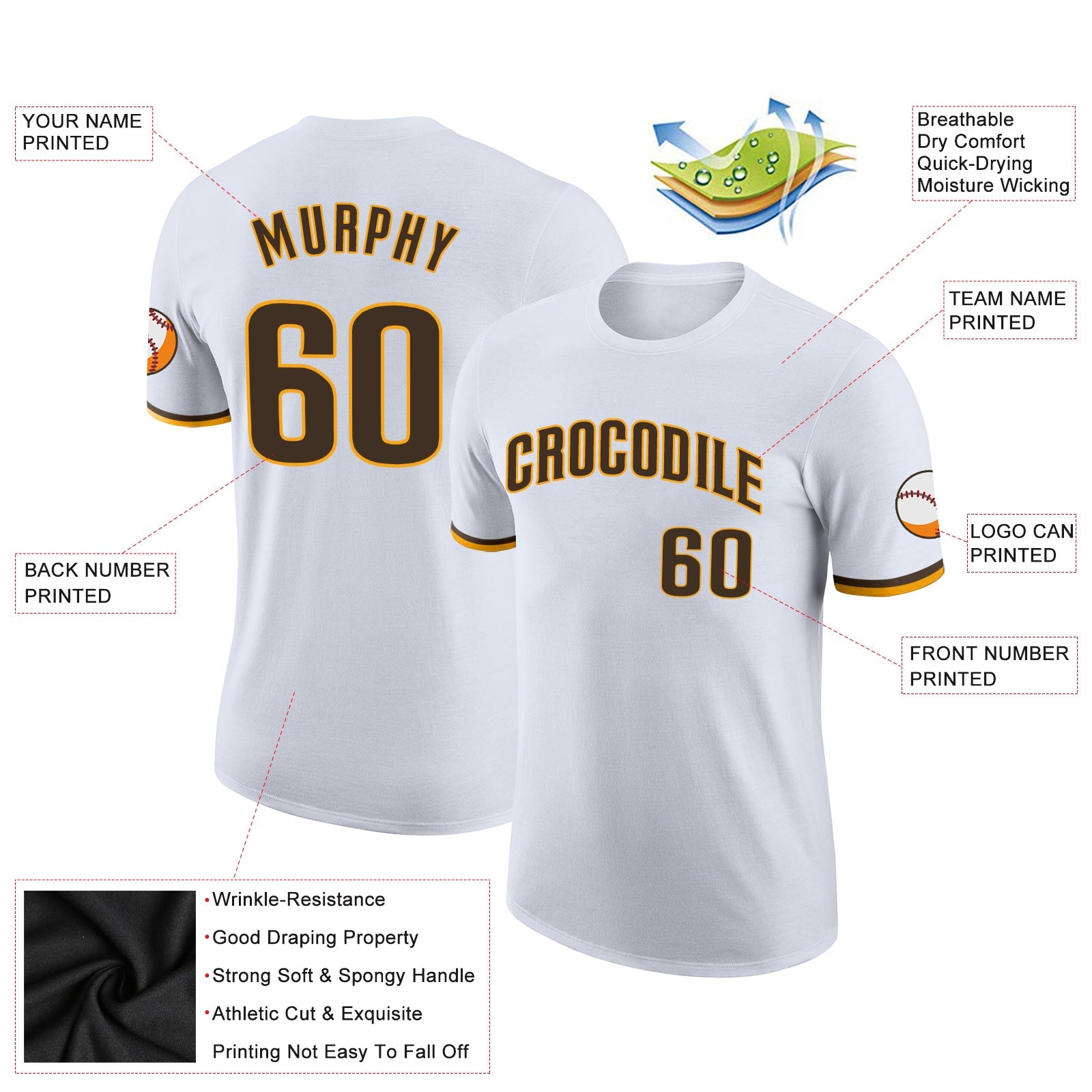 Custom White Brown-Gold Performance T-Shirt view 2