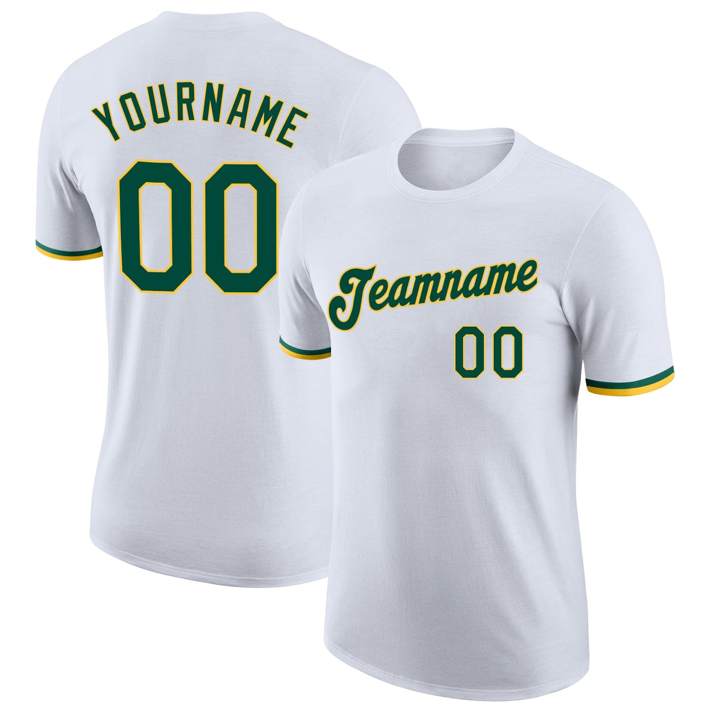 Custom White Green-Gold Performance T-Shirt - Main View