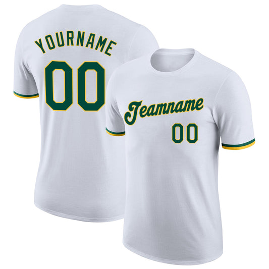 Custom White Green-Gold Performance T-Shirt - Main View