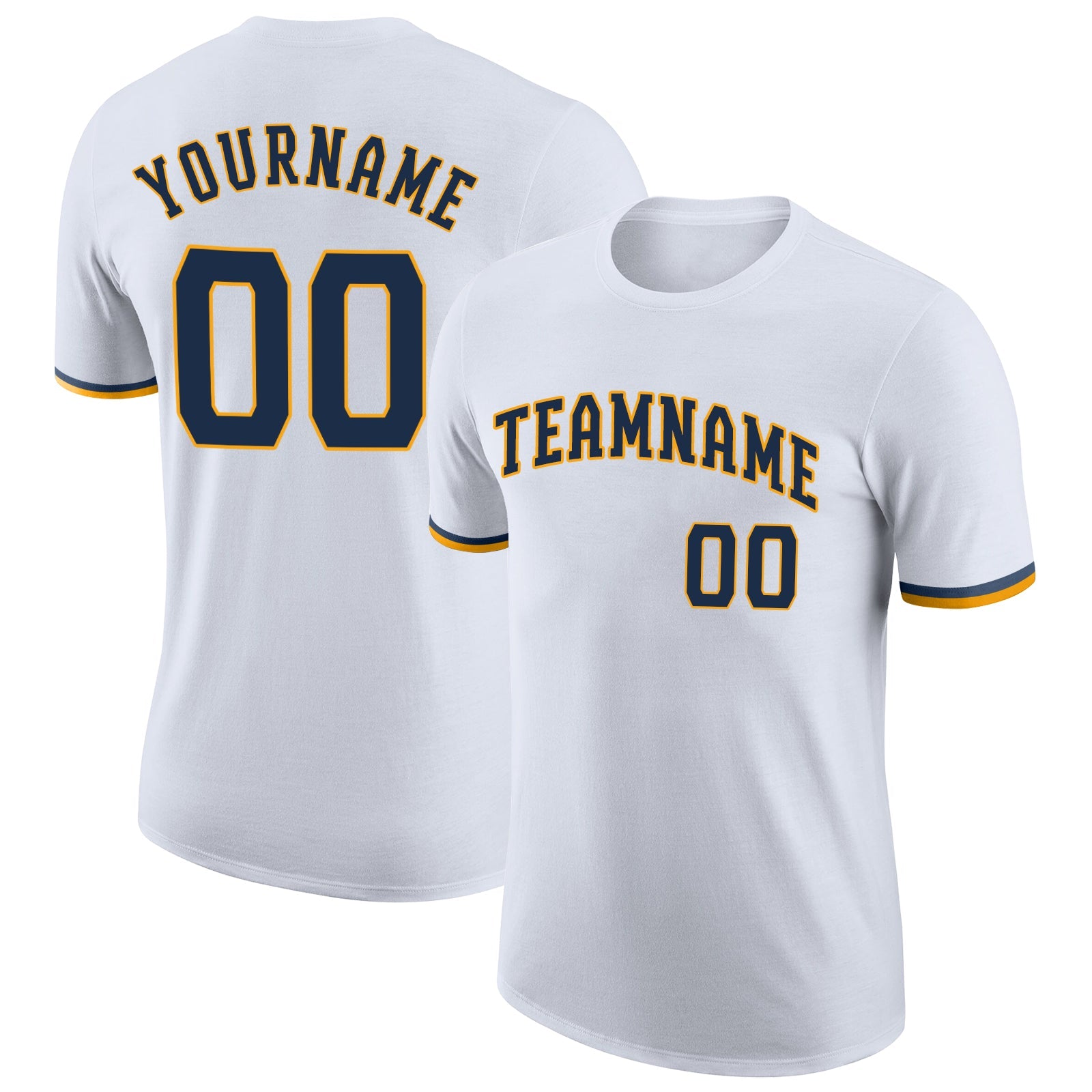 Custom White Navy-Gold Performance T-Shirt - Main View