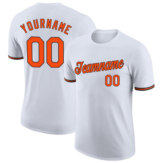 Custom White Orange-Black Performance T-Shirt - Main View