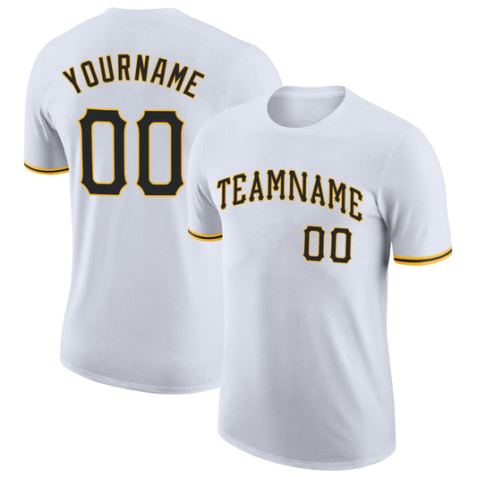 Custom White Black-Gold Performance T-Shirt - Main View
