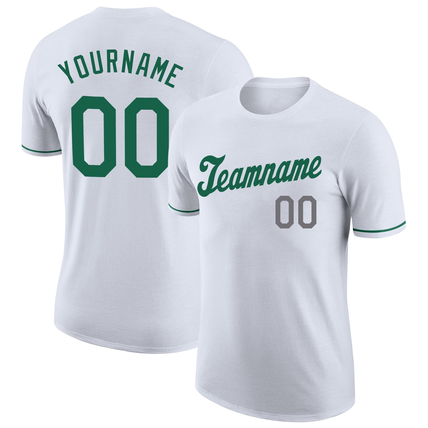 Custom White Kelly Green-Gray Performance T-Shirt - Main View