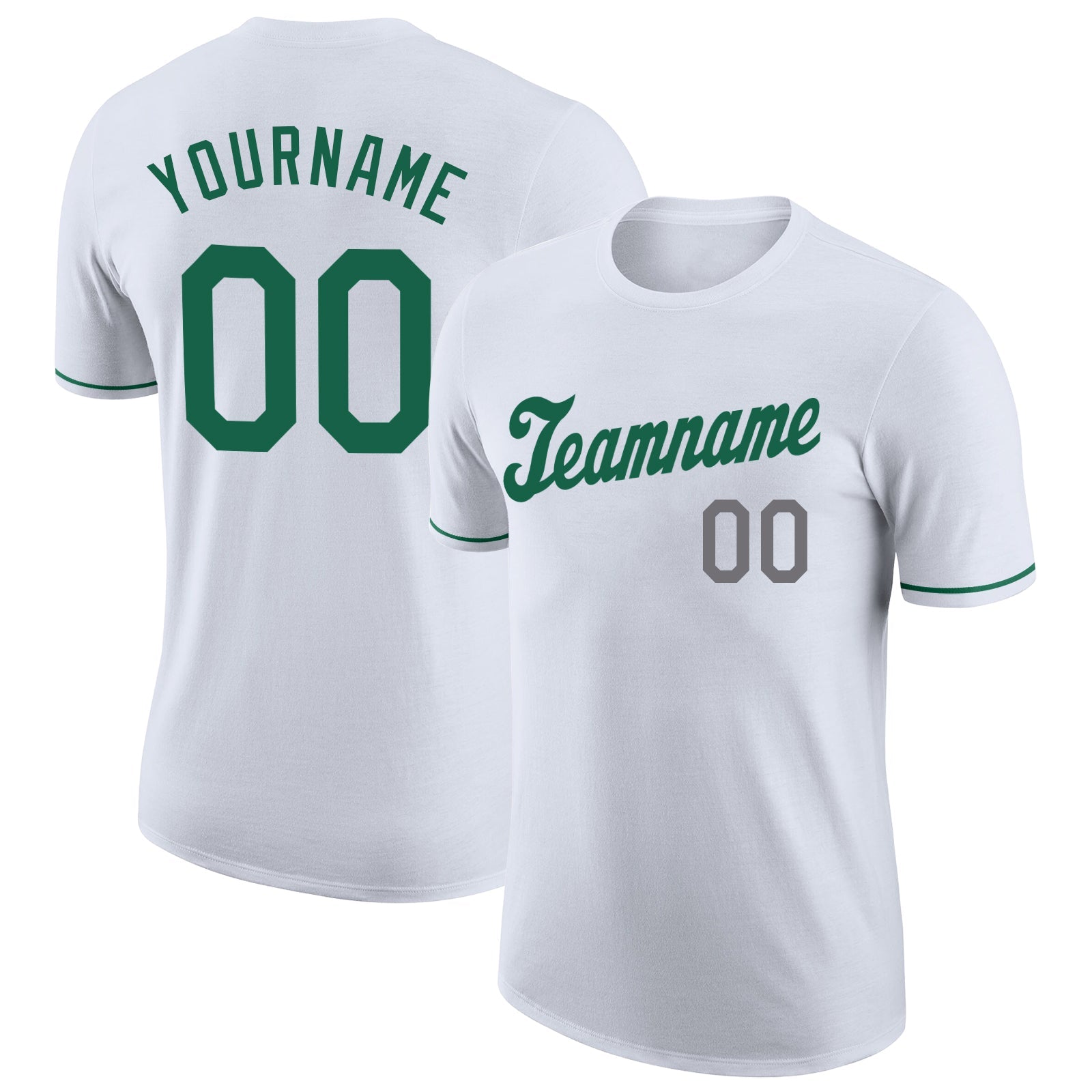 Custom White Kelly Green-Gray Performance T-Shirt - Main View
