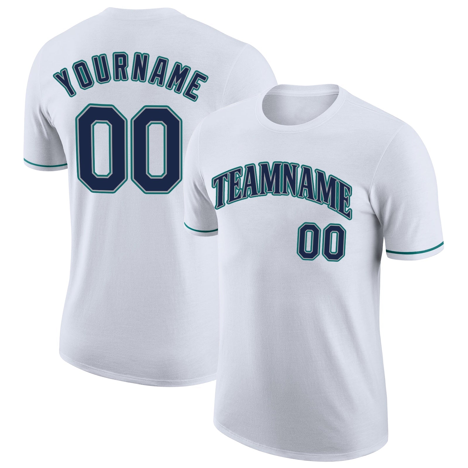 Custom White Navy-Aqua Performance T-Shirt - Main View