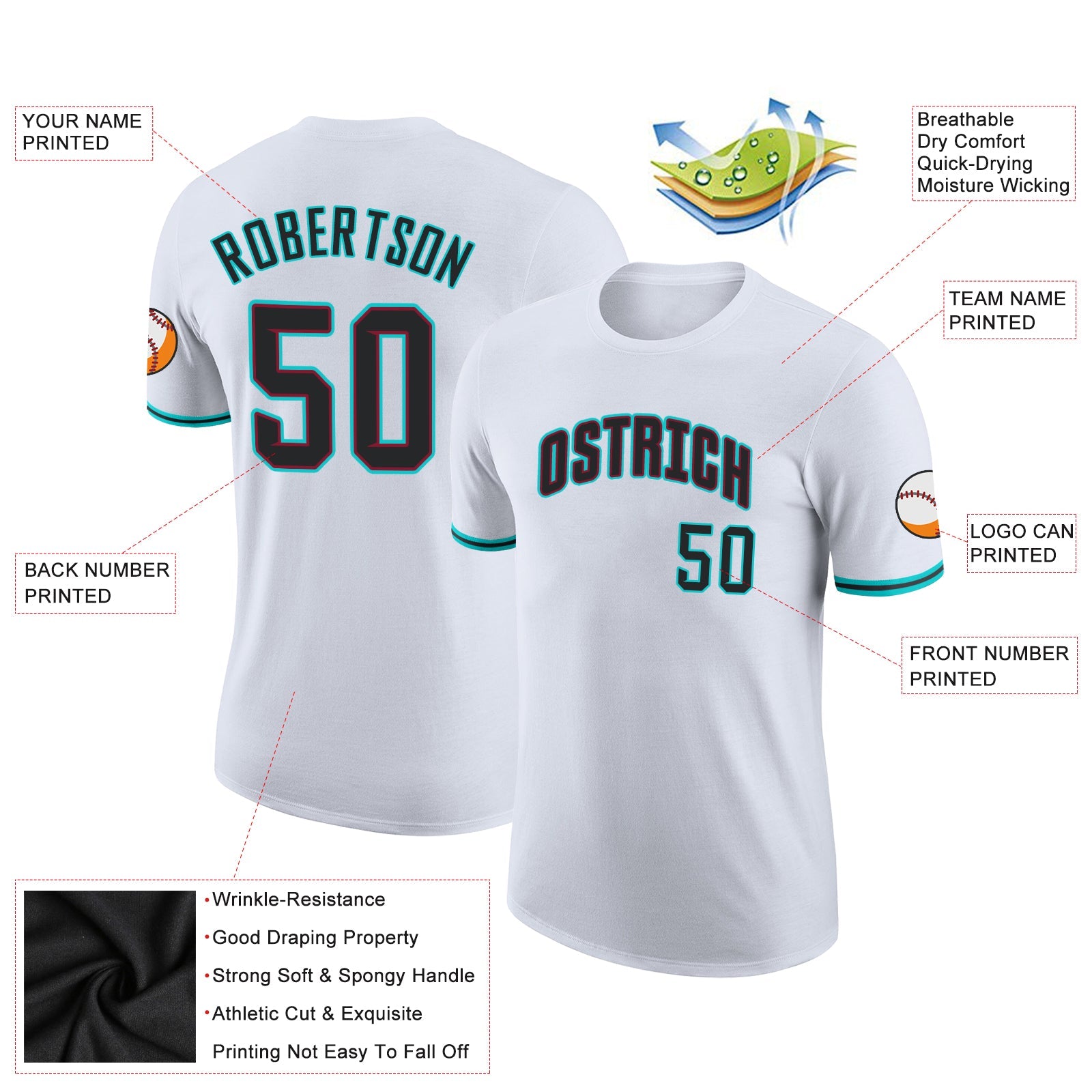 Custom White Black-Aqua Performance T-Shirt view 2